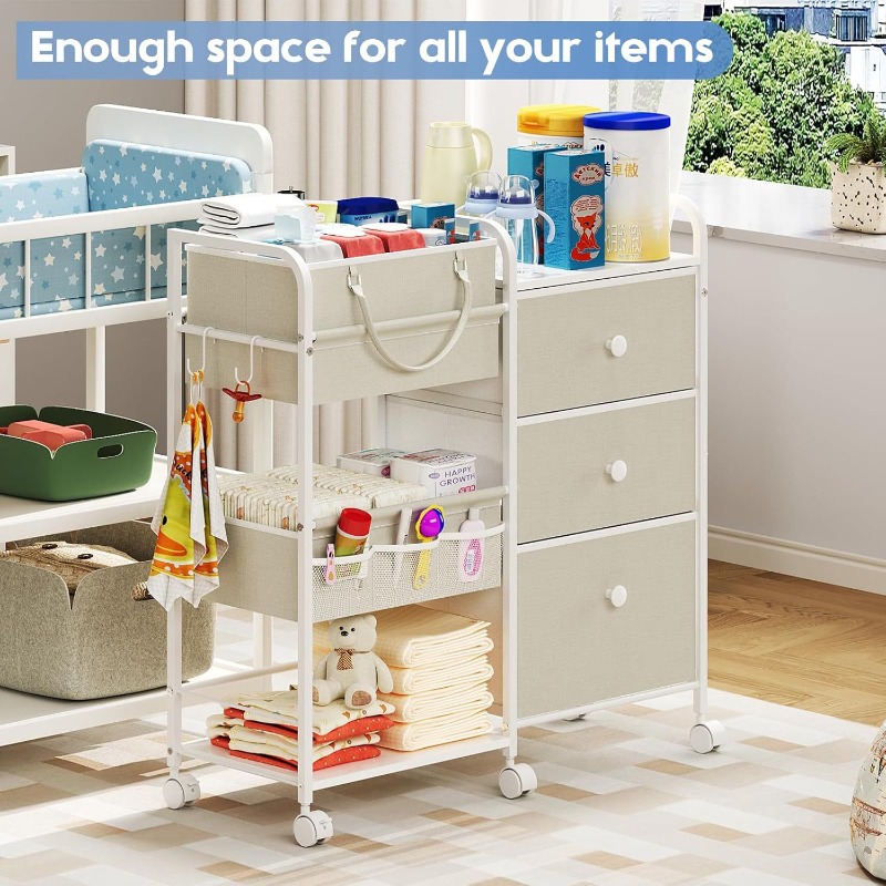 Baby Nursery Utility Cart - Chariot organisateur de couches pour bébé