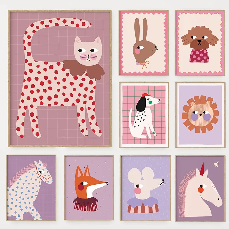 Baby Nursery Wall Art - Affiche illustrative d'animaux mignons de dessins