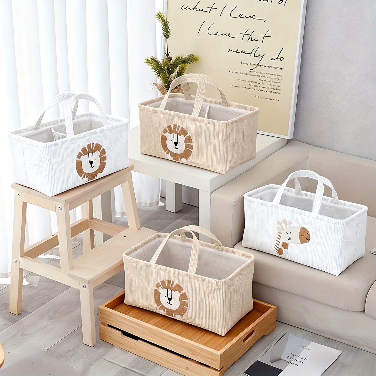 Baby Nursery Organiser - Panier de rangement pliable en tissu