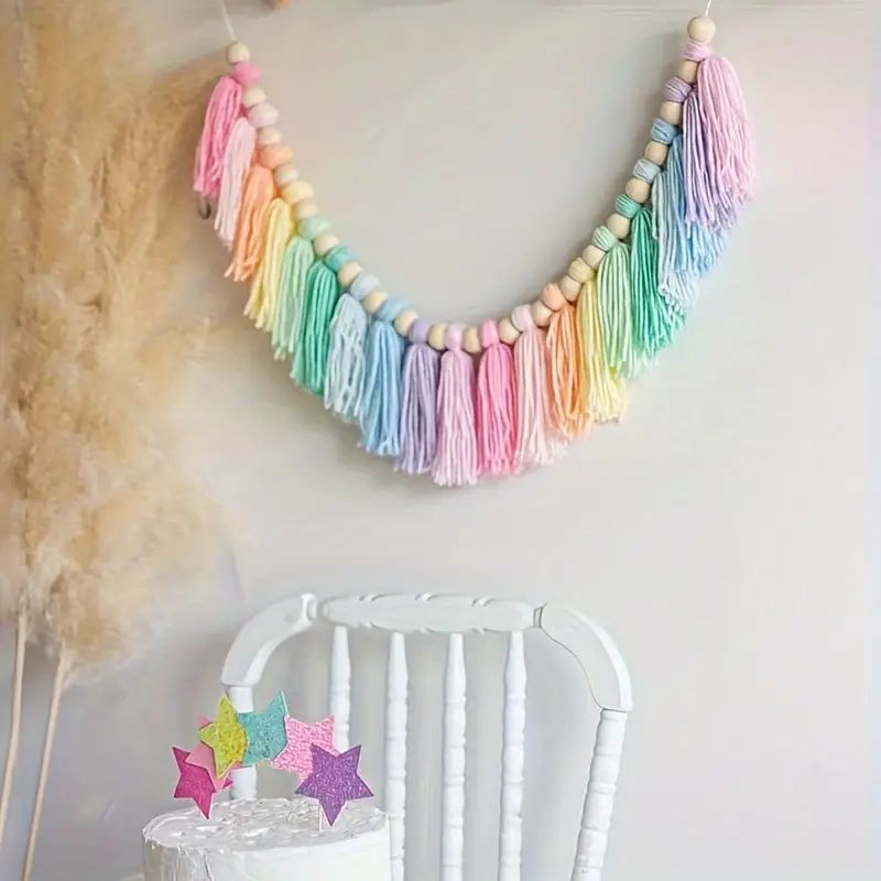 Baby Nursery Decor Girl - Guirlande de pampilles arc-en-ciel colorées style