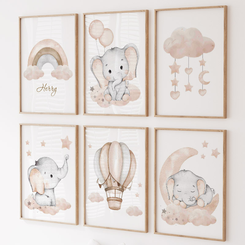 Baby Nursery Posters - Toile d'Art Mural en Forme d'Éléphant