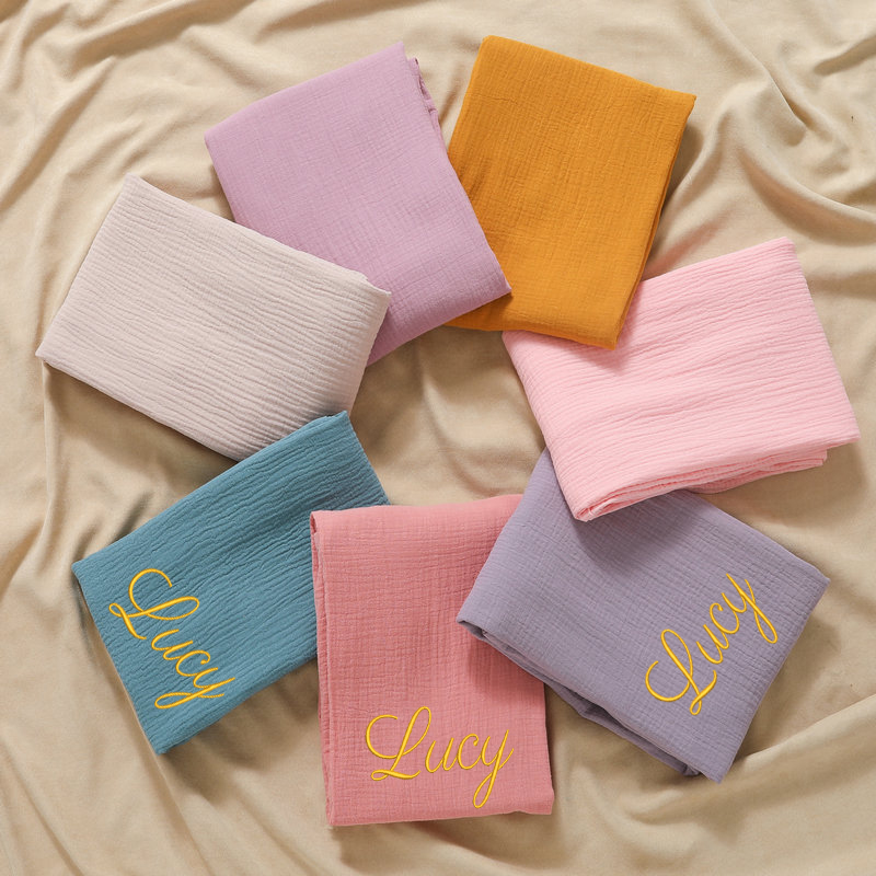 Swaddle Blanket Muslin - Nom personnalisé brodé personnalisé bébé coton