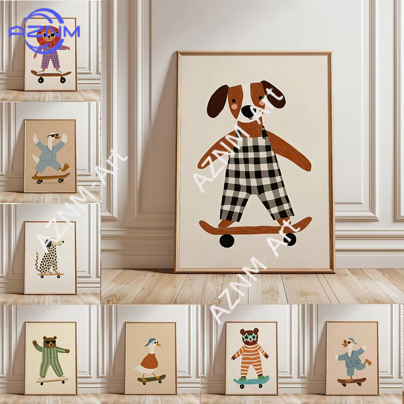 Baby Nursery Ideas - Affiche de skateboard amusante avec animaux,
