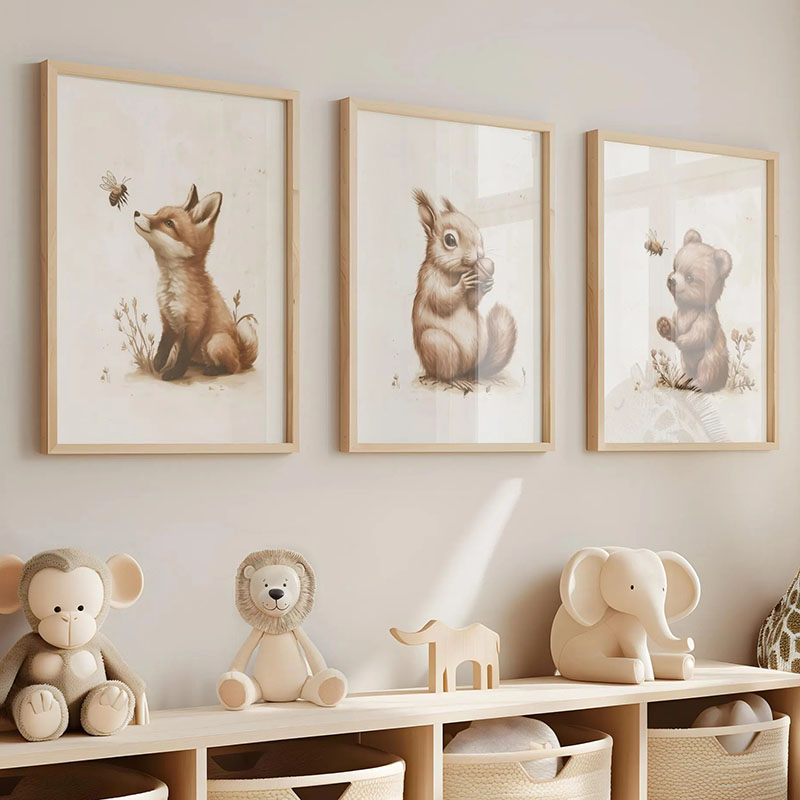 Baby Nursery Posters - Affiches d'animaux (Ours, Lapin, Renard, Cerf,