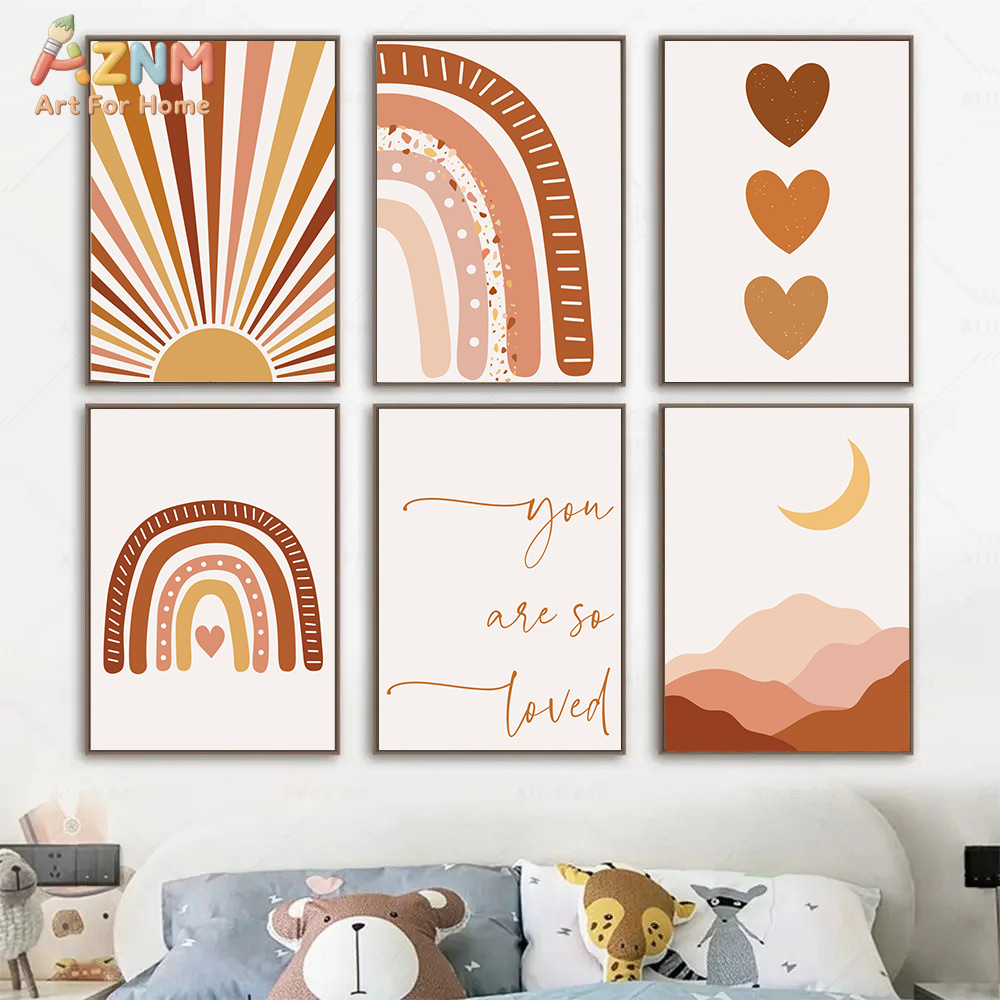 AZNM Boho Sun Moon Rainbow Can - Baby Nursery Wall Art avis et prix