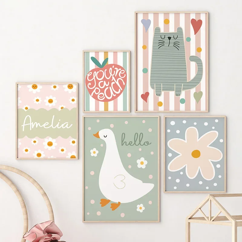 Dessin animé chat canard oisea - Baby Nursery Posters avis et prix